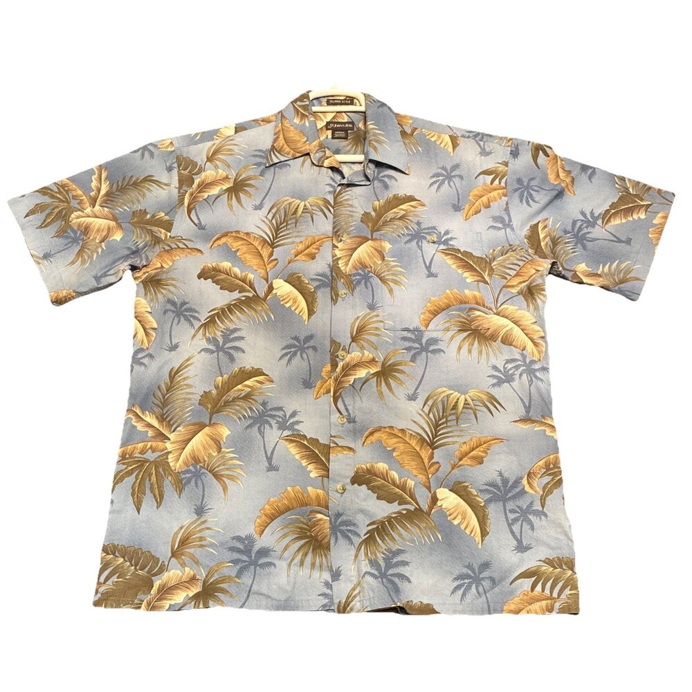 St. John's Bay Men’s Med Island Style Short Sleeve Tropical Resort Button Shirt